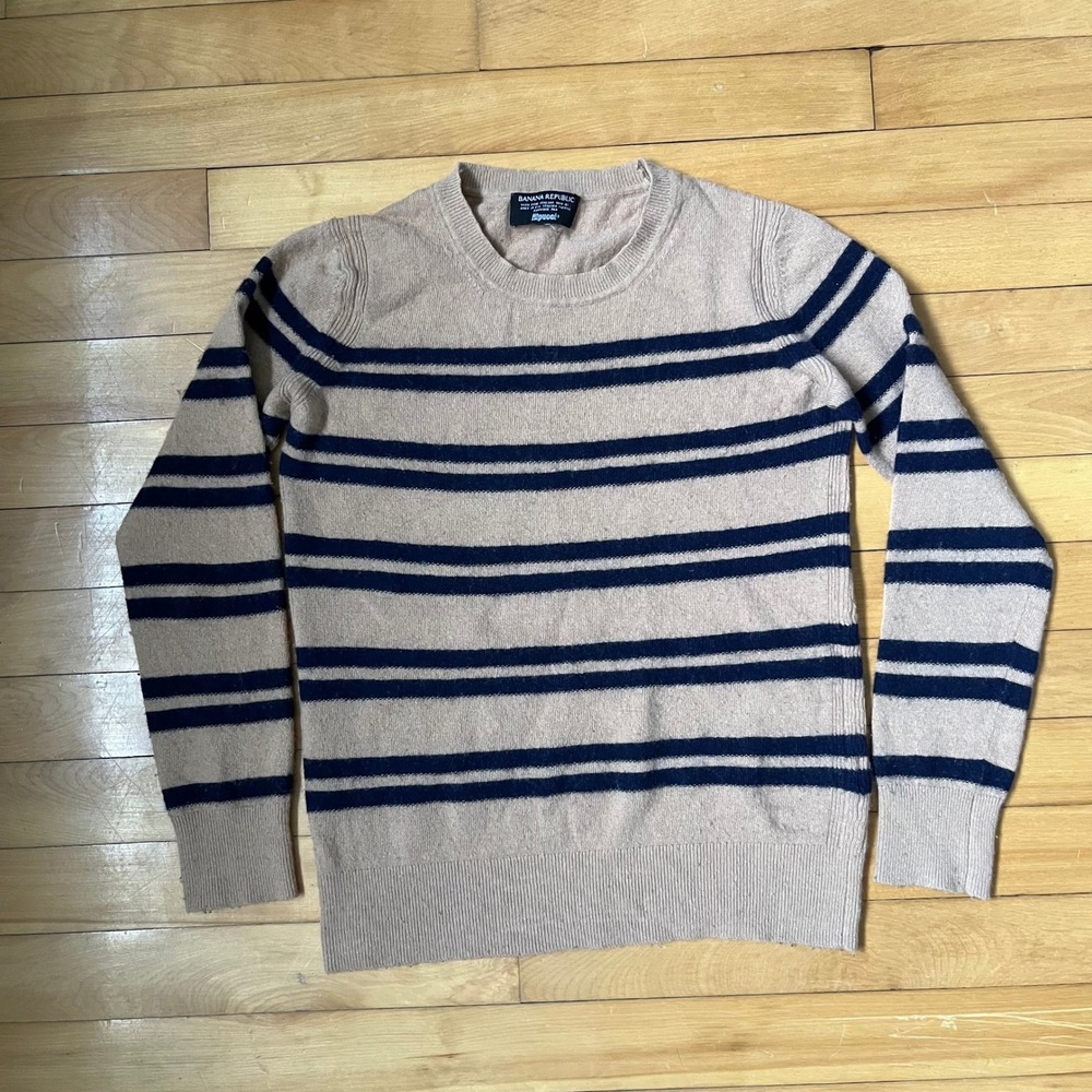 Banana Republic Merino Cashmere Striped Sweater Mens M Tan Navy Filpucci Italian